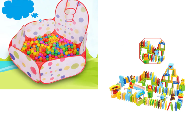 Bundle of Toddler Ball Pit with Balls and Wooden Animal Dominoes Set